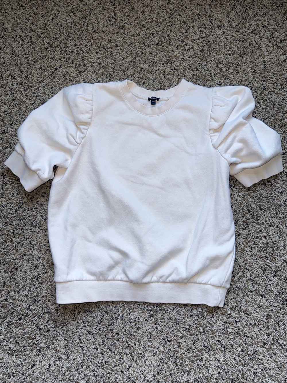 Express Ivory Cream Puff Short Sleeve Fleece Crewneck Sweatshirt Large